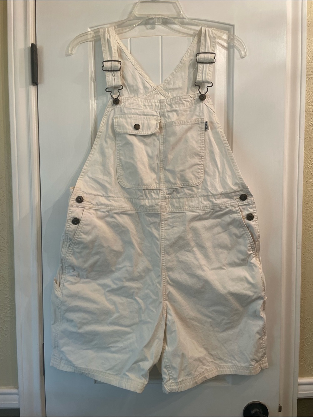 Duluth Wild Card cream shortalls, size M